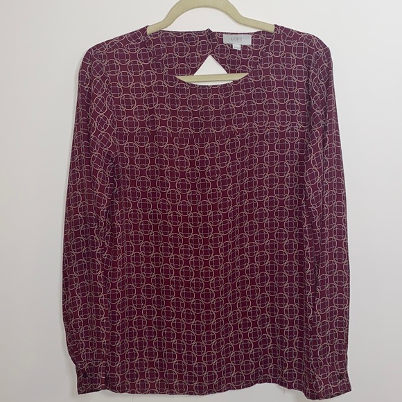 LOFT Outlet Maroon Geometric Print Top - Picture 1 of 6